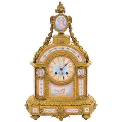 19th Century Pink 'Sevres' Porcelain Mantel Clock 10