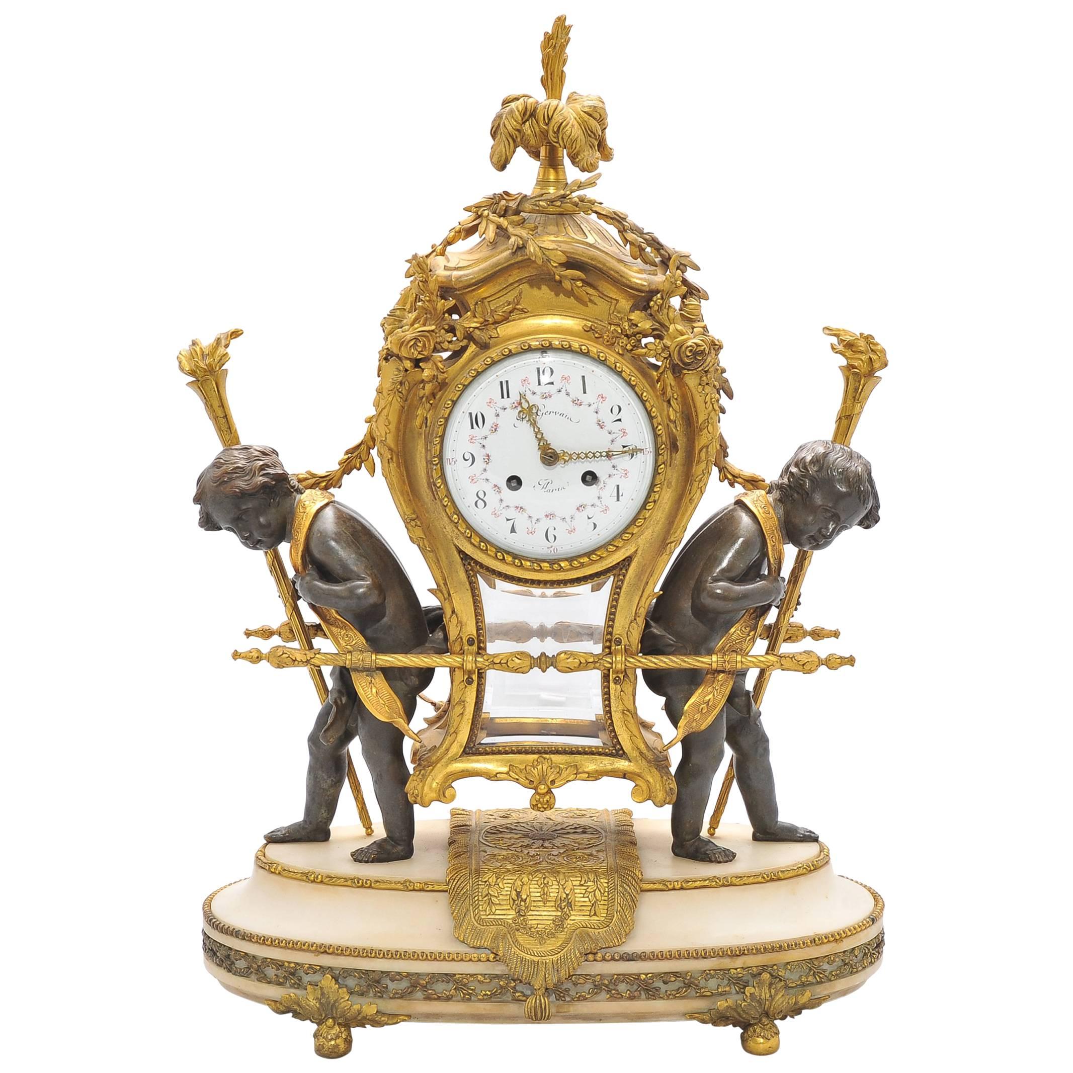 Grande horloge de cheminée française du 19ème siècle par Gervais