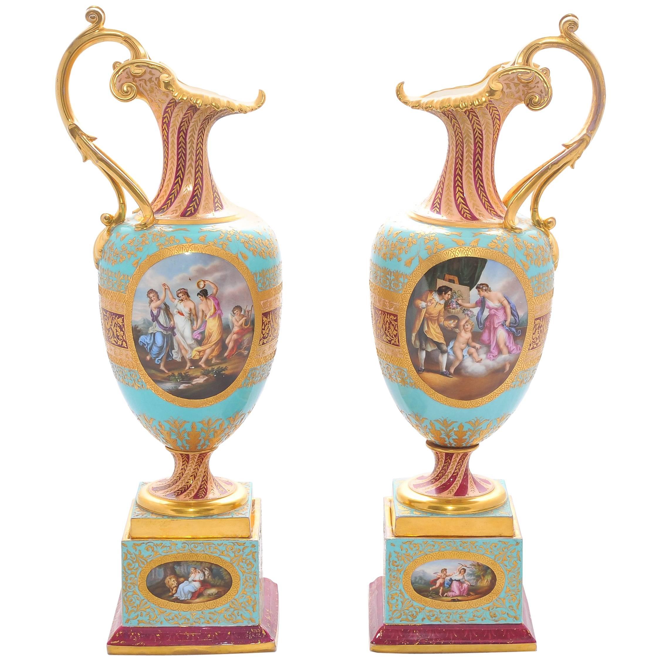 Pair of 19th Century Vienna Porcelain Ewers For Sale