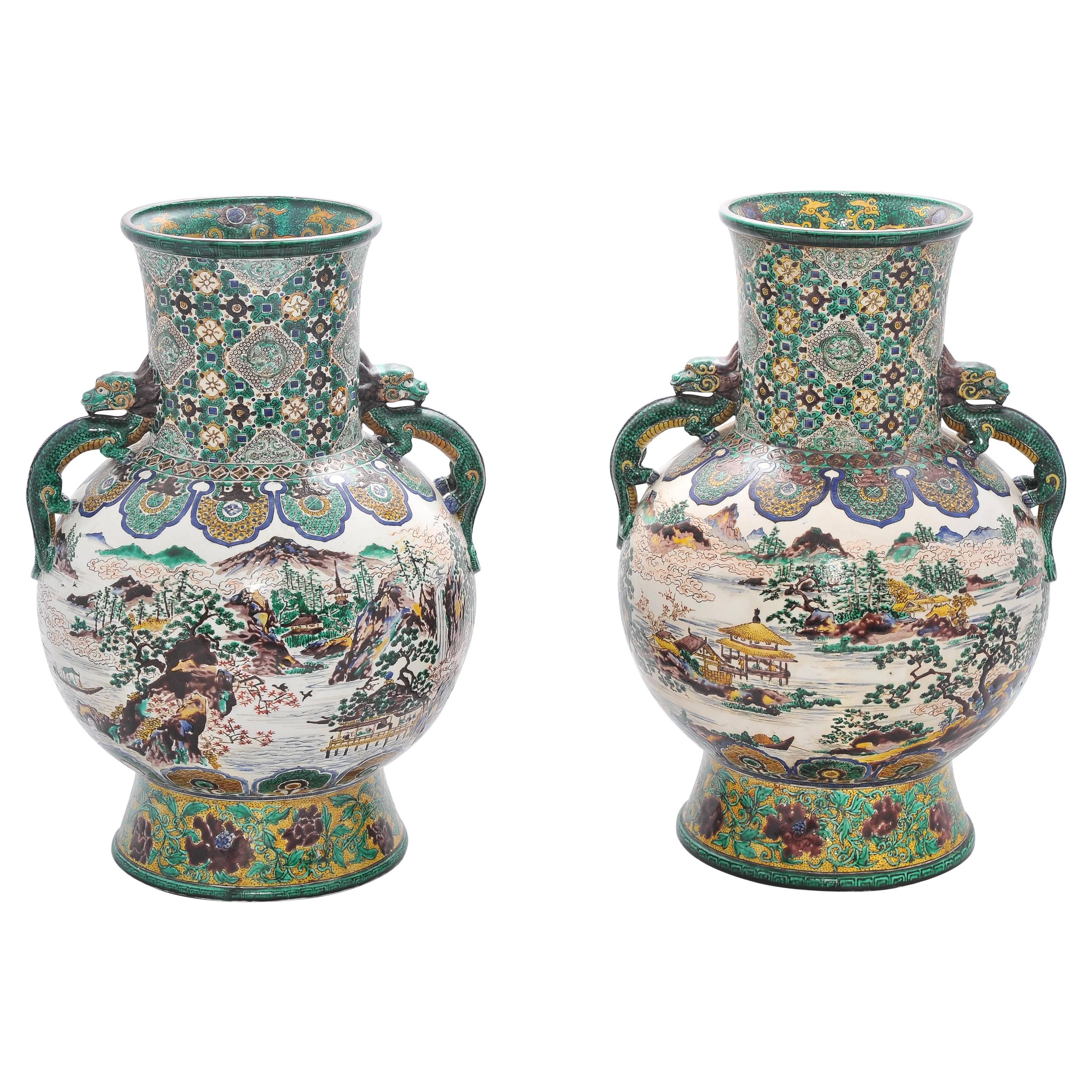 Large Pair of 19th Century Kutani Vases