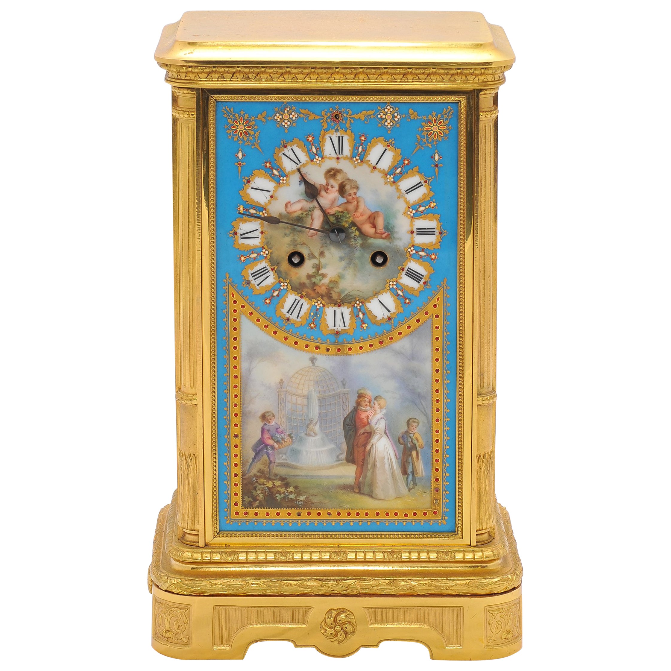 19th Century, French Sevres and Ormolu Clock Set For Sale at 1stDibs