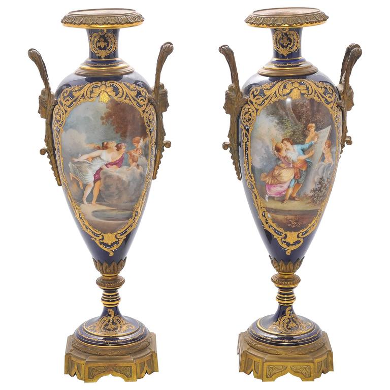 Pair of 19th Century Sevres Porcelain Vases For Sale at 1stdibs