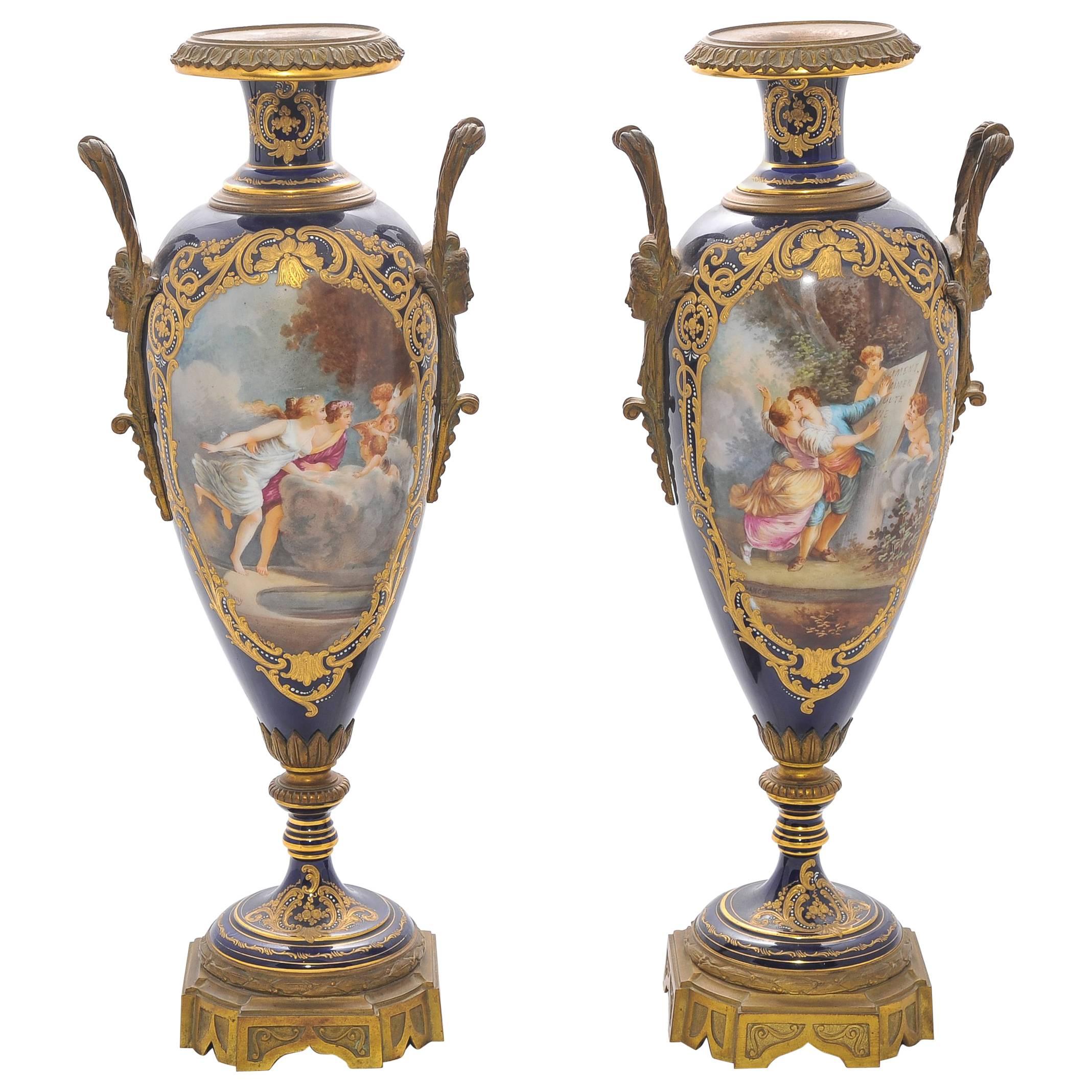 Pair of 19th Century Sevres Porcelain Vases For Sale