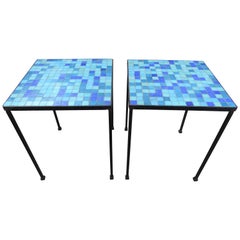 Wonderful Pair of Paul McCobb Inspired Tile Mosaic Top Tables Mid-Century