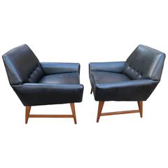 Handsome Pair of Danish Modern Walnut Lounge Chairs