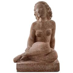 Vintage Art Deco Female Figure in Sandstone by Just Andersen, Denmark, Mid-20 Century