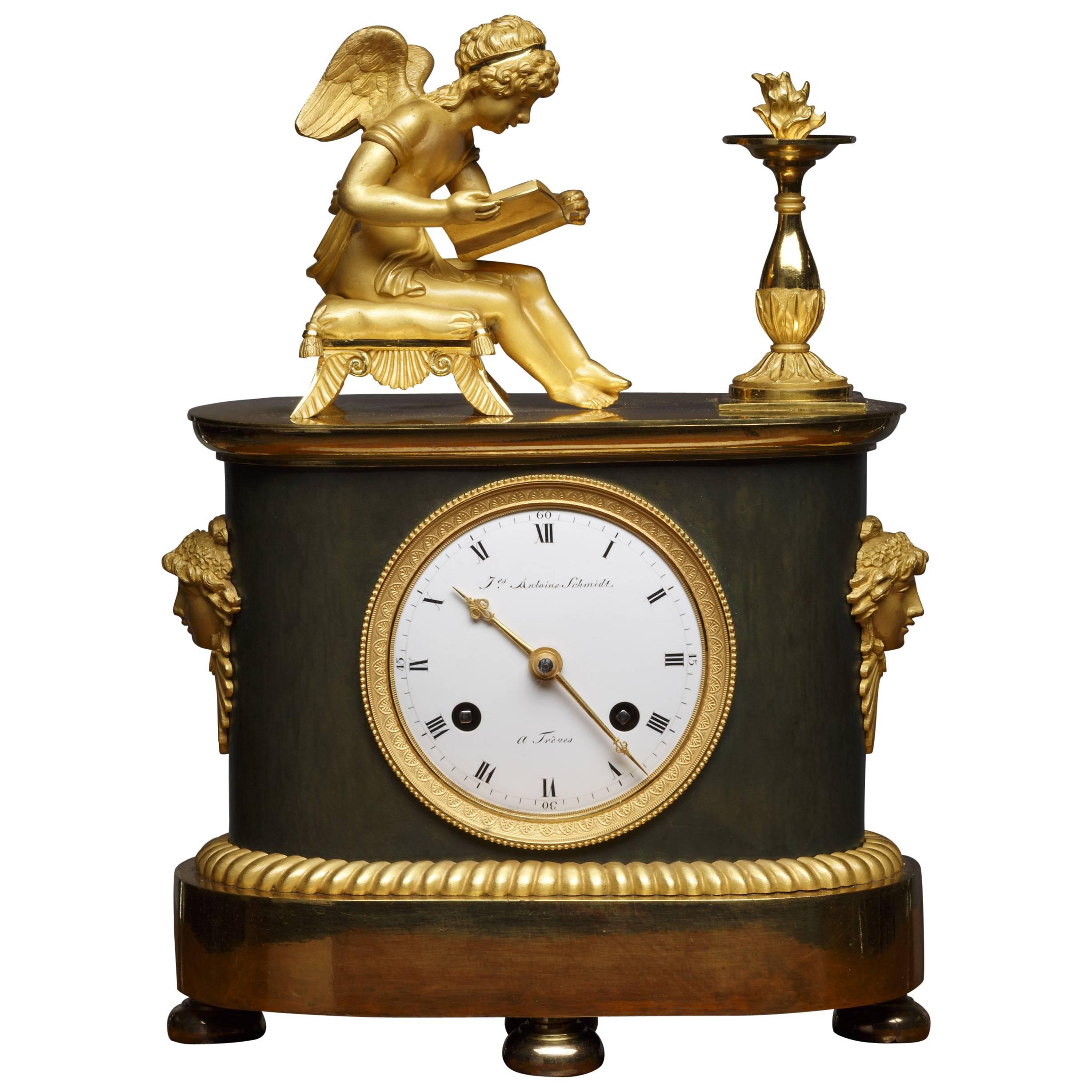 French Empire Bronze and Ormolu Mantel Clock For Sale