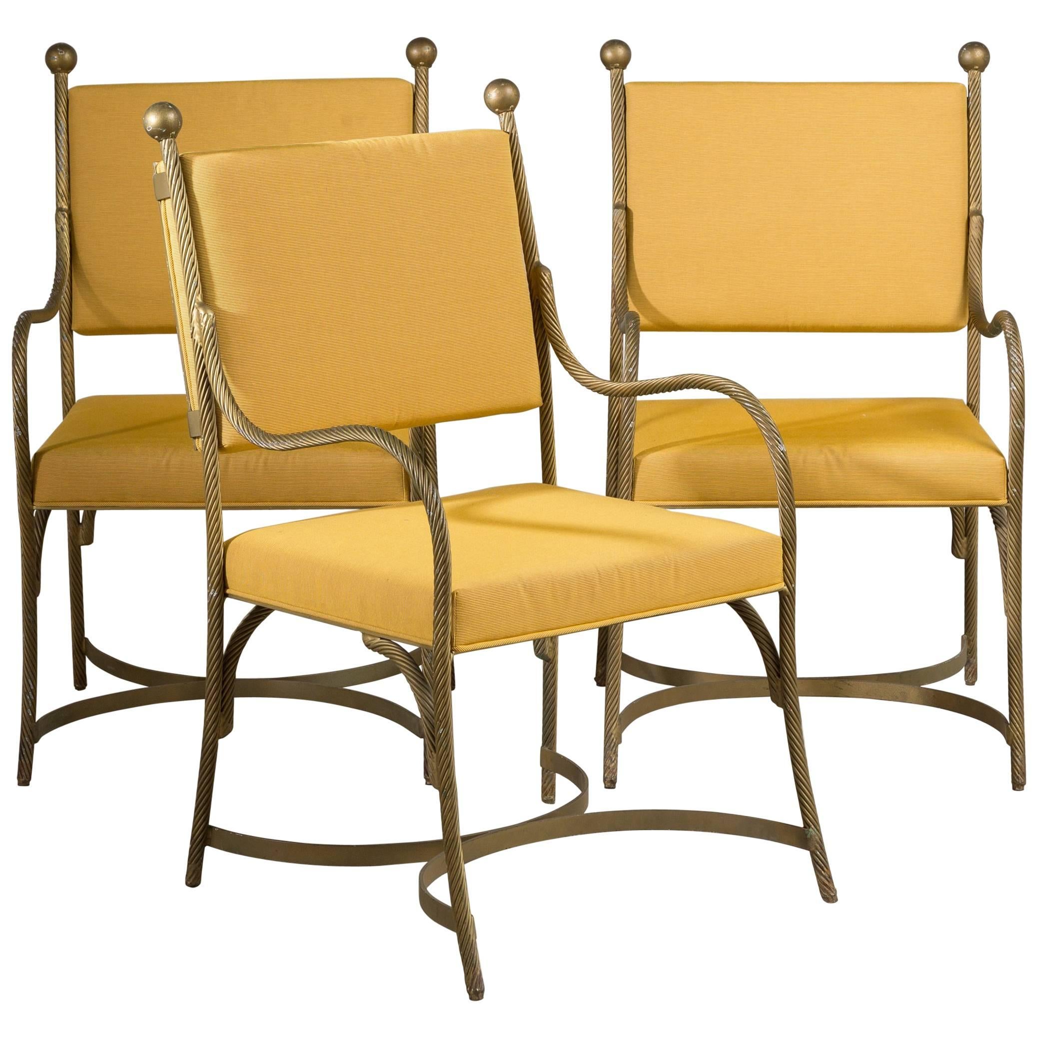 Pair of Heavy Simulated Rope Metal Chairs, 1960s For Sale
