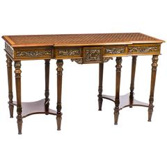 Vintage Walnut Breakfront Parquetry Console Table, 20th Century