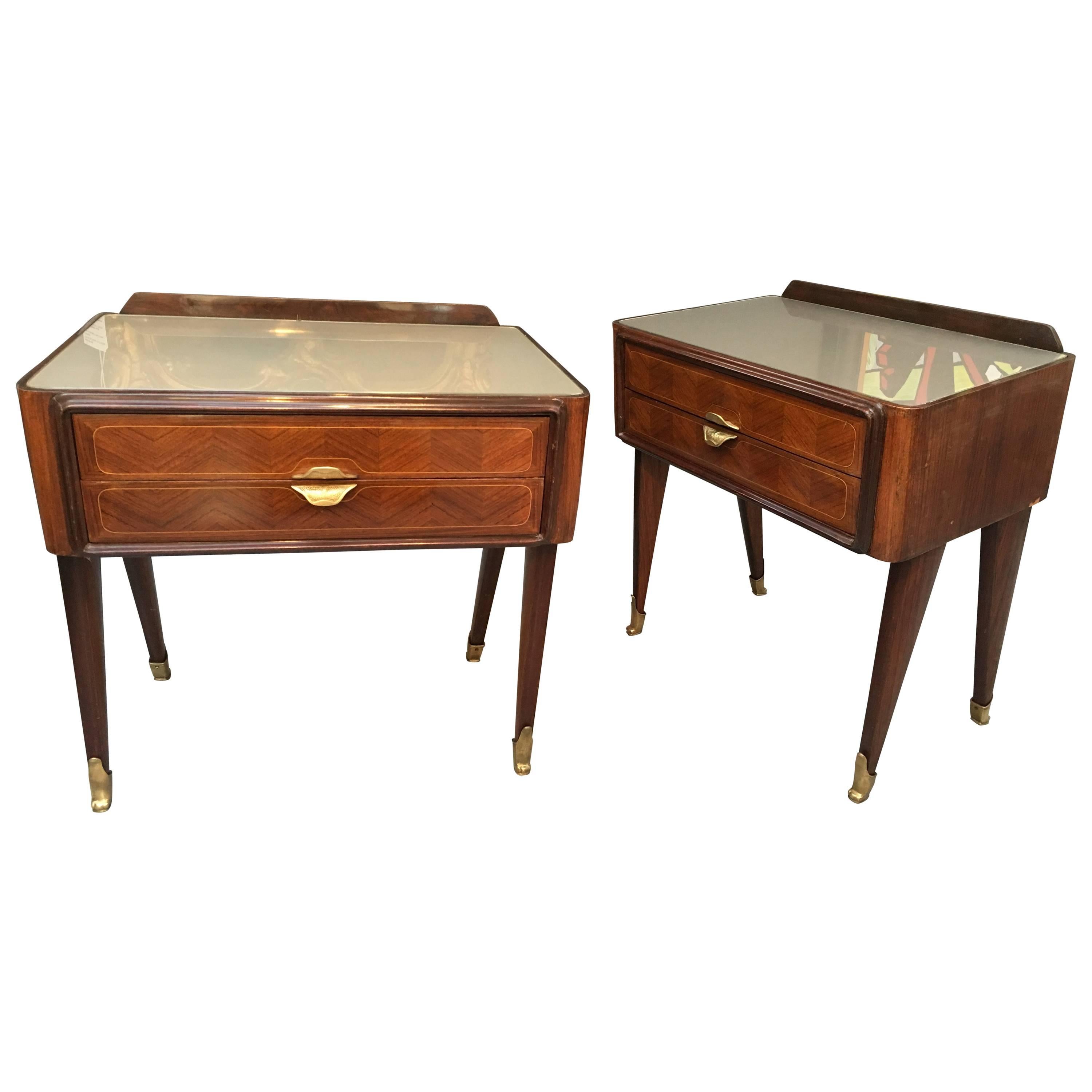 Fabulous Pair of 'Dassi' 1950s Rosewood and Satinwood Parquetry Side Tables For Sale