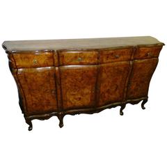 Italian Walnut Bombe Credenza