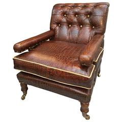 Only One in the World! Handmade Crocodile Embossed Leather & Mahogany Armchair