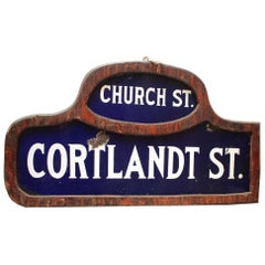 Antique New York City Street Sign Church Street and Cortlandt Street