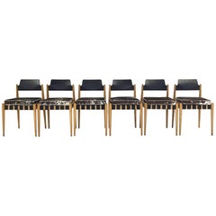 Set of Six Vintage Egon Eiermann SE 120 Chairs with Custom Cowhide Cushions