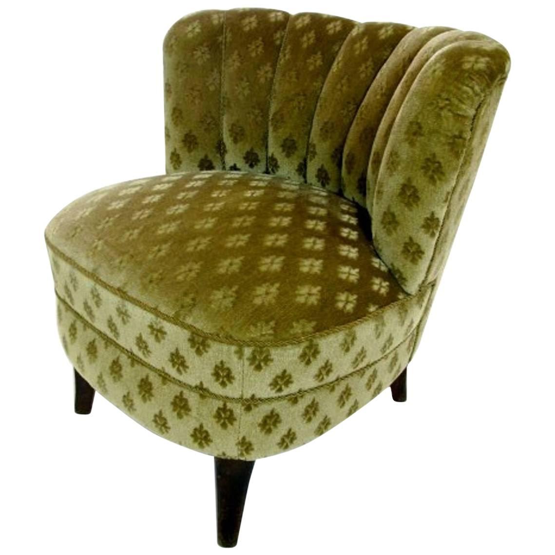 Beautiful Fan Backed Swedish Upholstered Lounge Chair, 1940s For Sale