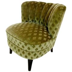 Beautiful Fan Backed Swedish Upholstered Lounge Chair, 1940s