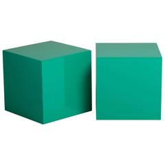 Pair of Jade Lacquered Cube Side Tables, 1970s