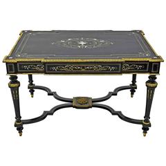 Napoleon III Ebonisierter & Intarsien-Schreibtisch mit Schubladen:: ca. 1860