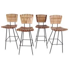 Set of Mid-Century Modern Arthur Umanoff Style Slat Bar Stools