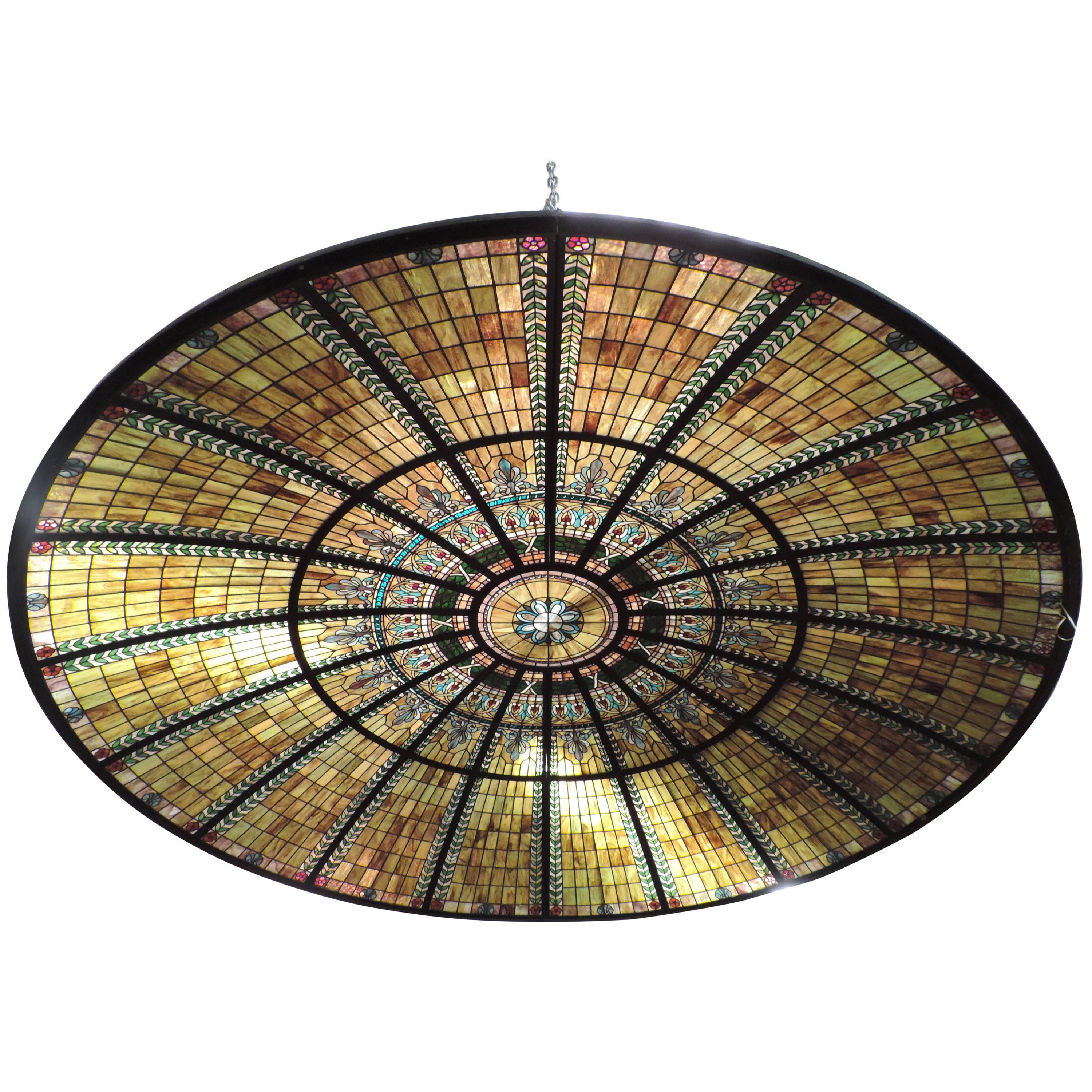 American Stained and Leaded Glass Dome For Sale