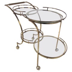 Vintage Mid-Century Modern Circular Brass Bar Cart