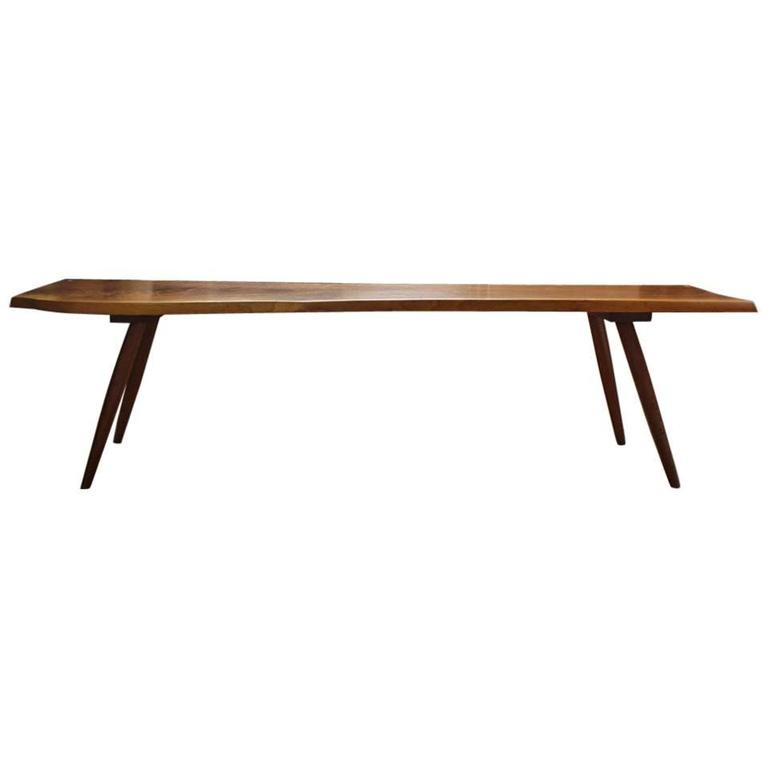 Nakashima Style Free Edge TurnedLeg Walnut Bench, 20th Century For
