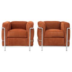 Set of Le Corbusier LC2 Lounge Chairs for Cassina Reupholstered in Suede