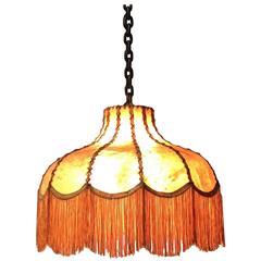 Used Good Looking / Practical Size Home Design Leather Pendant Light, 1930s