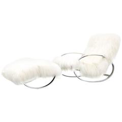 Selig Rocking Chair and Ottoman by Revi Zentao in Mongolian Sheepskin