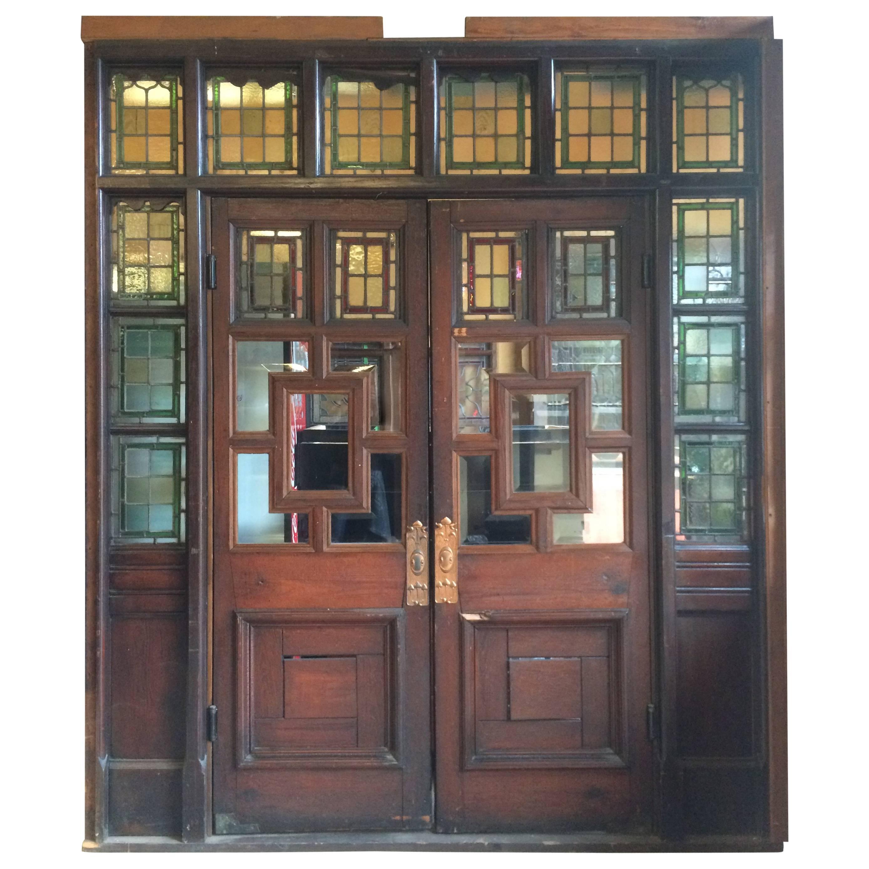 English Pub Bar, Panelling and Stained Glass Ceiling, with Fox and Hounds For Sale
