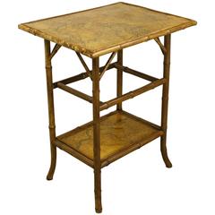 Antique Bamboo Decoupage Side Table with World Maps