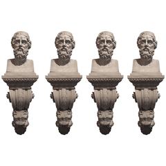 Set of Four Finely Carved Large Scale Lion Mask Brackets 8