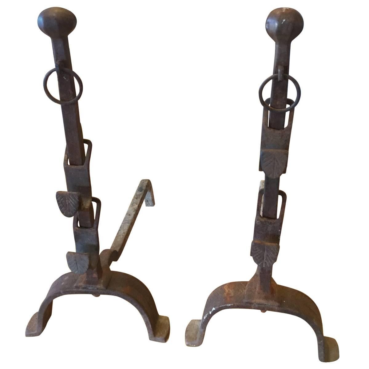 Large Pair 18th Century French Fire Place Equipment