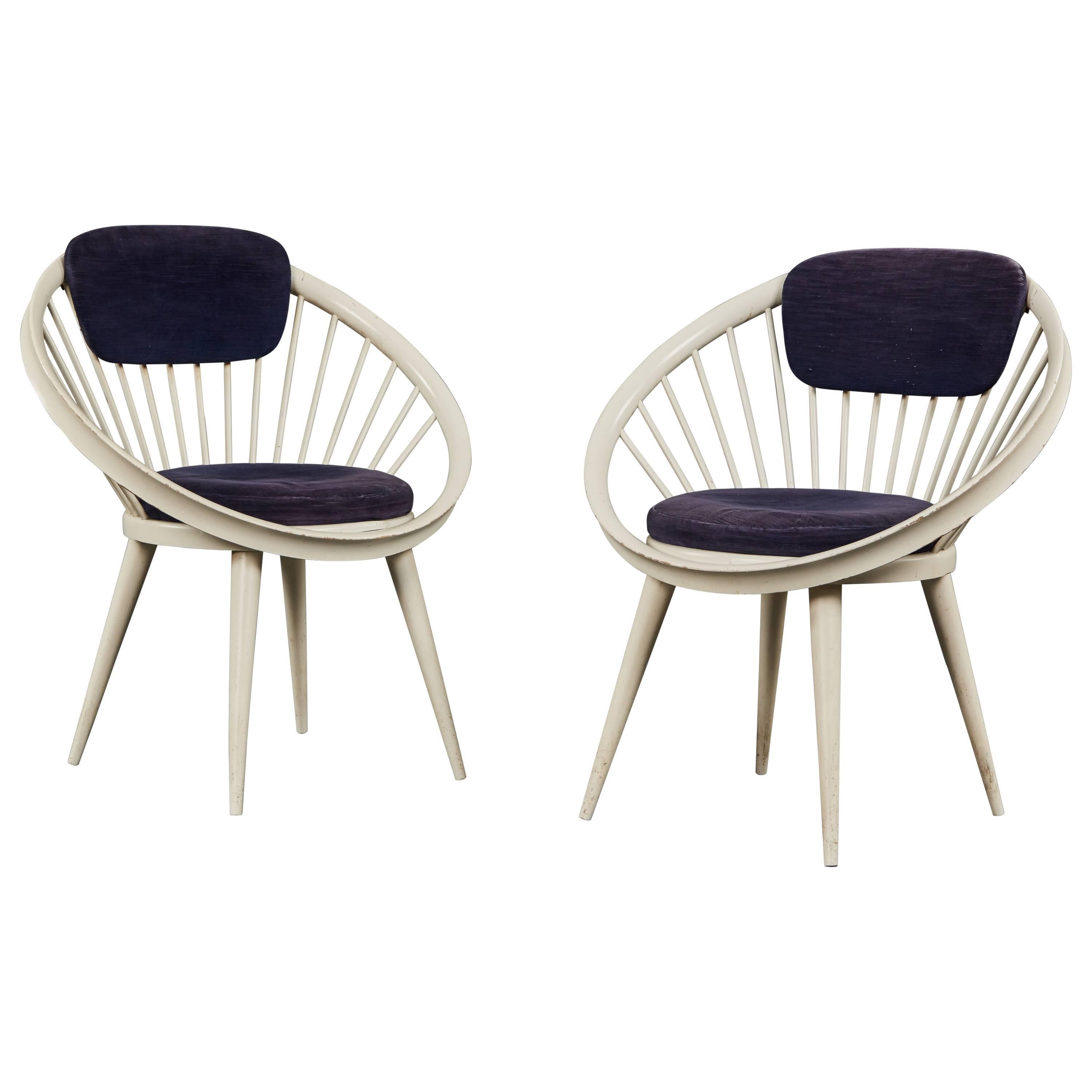 Rare Pair of Circular Chairs by Yngve Ekström for Swedese For Sale