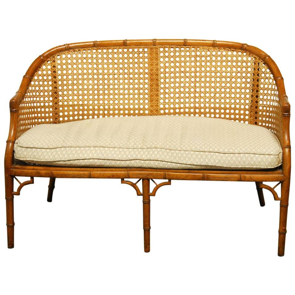 Chinese Chippendale Faux Bamboo and Cane Bench