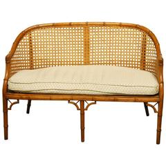 Vintage Chinese Chippendale Faux Bamboo and Cane Bench