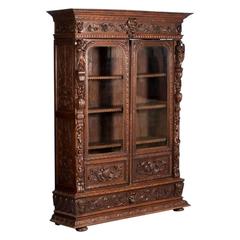 Antique 19th Century Carved American Renaissance Revival Oak Bookcase