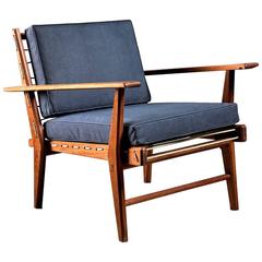 Italian 1950s Rope Chair in Solid Teak with New Anthracite Canvas Upholstery