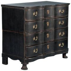 Antique 18th Century Danish Baroque Chest of Drawers with Black Paint