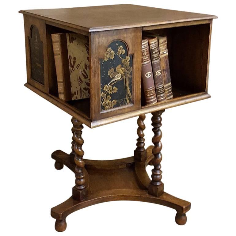 Antique German Hand-Crafted Swivelling Bookcase End Table