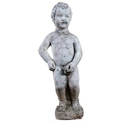 Antique Concrete Garden Statue of Nude Boy from Belgium, circa 1900 10