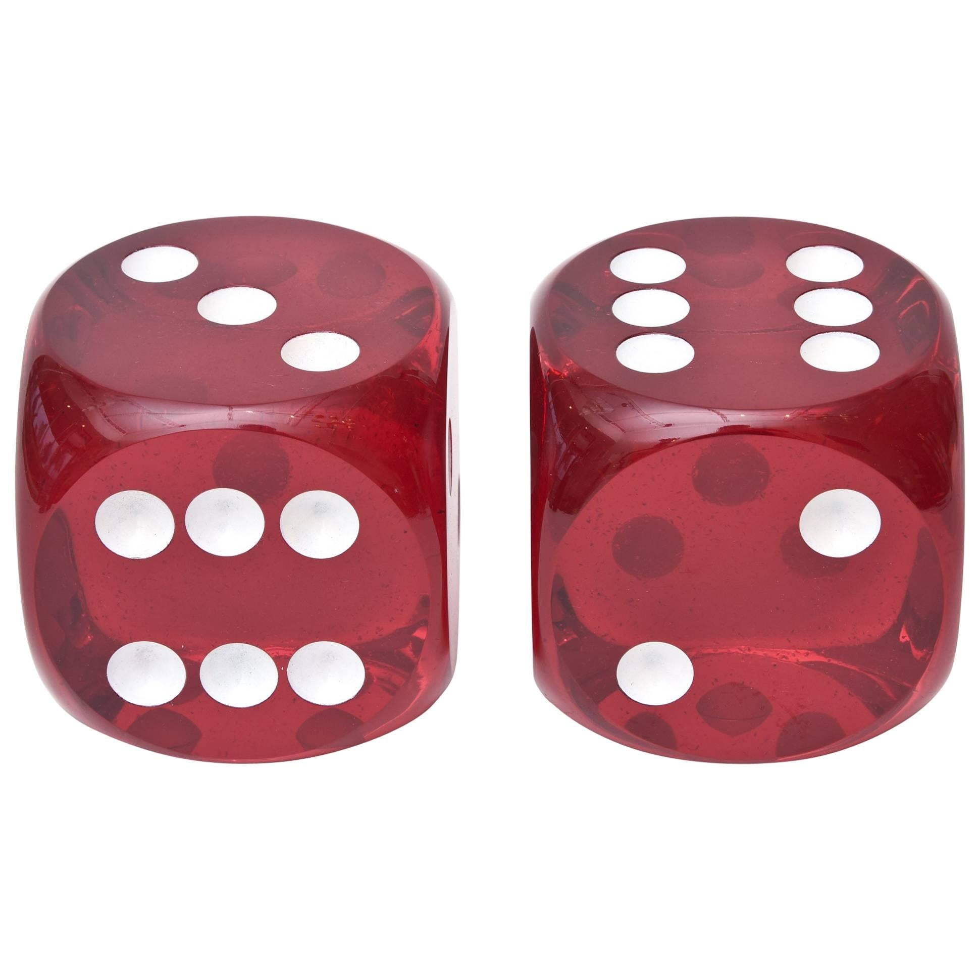Pair of Monumental Vintage Bakelite Red Dice /SATURDAY SALE at 1stDibs