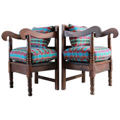 Pair of Wood Framed Armchairs with Curved Arms