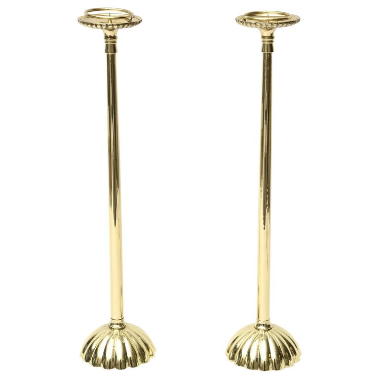 Pair of Tall Solid Brass Stately Candlesticks For Sale at 1stdibs