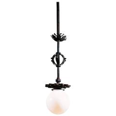 Antique Iron and Milk Glass Pendant