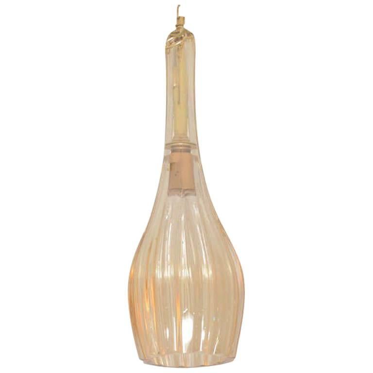 Lampe à suspension en verre de Murano champagne cannelé en vente