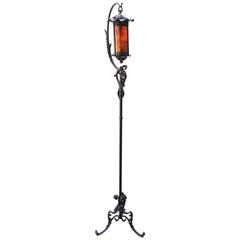 1920s Wrought Iron Floor Lamp with Mica