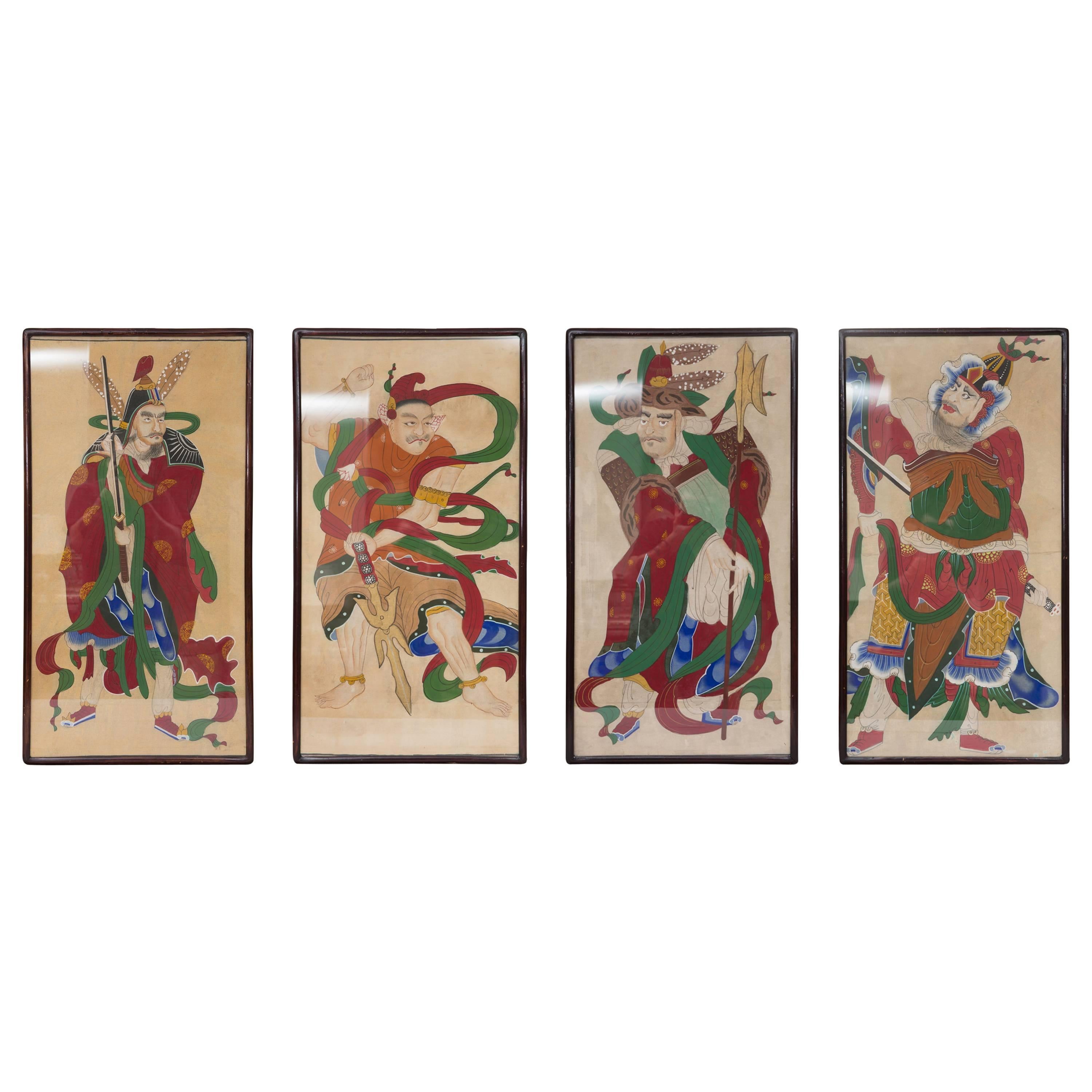 Asian Chinese Ancient Warriors Hand-Painted For Sale