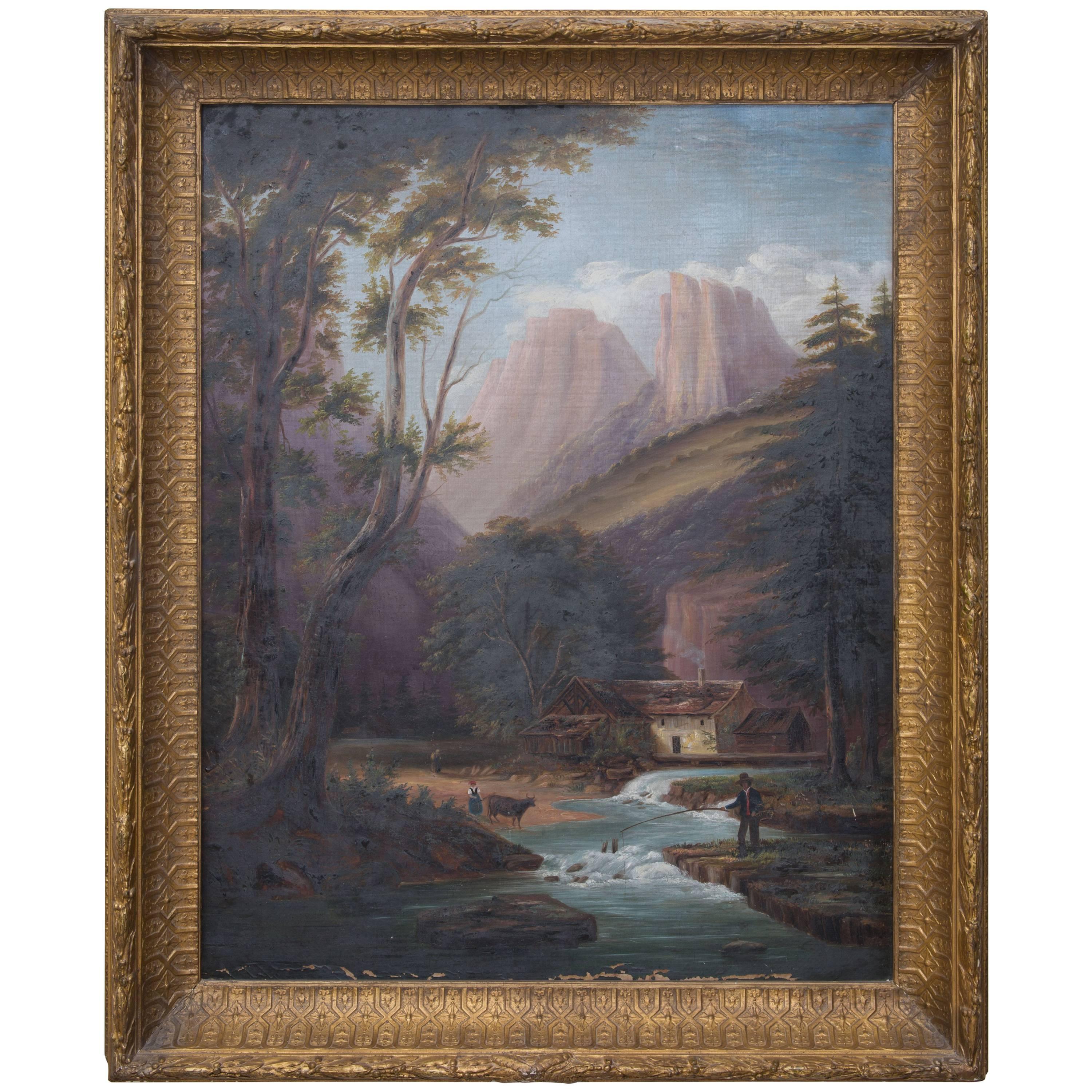 Hudson River School Landscape Oil on Canvas, 19th Century For Sale