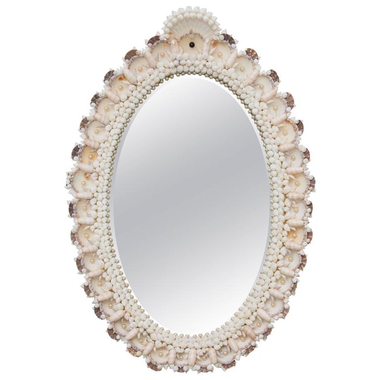 Custom Oval Mirror with ShellEncrusted Frame at 1stDibs